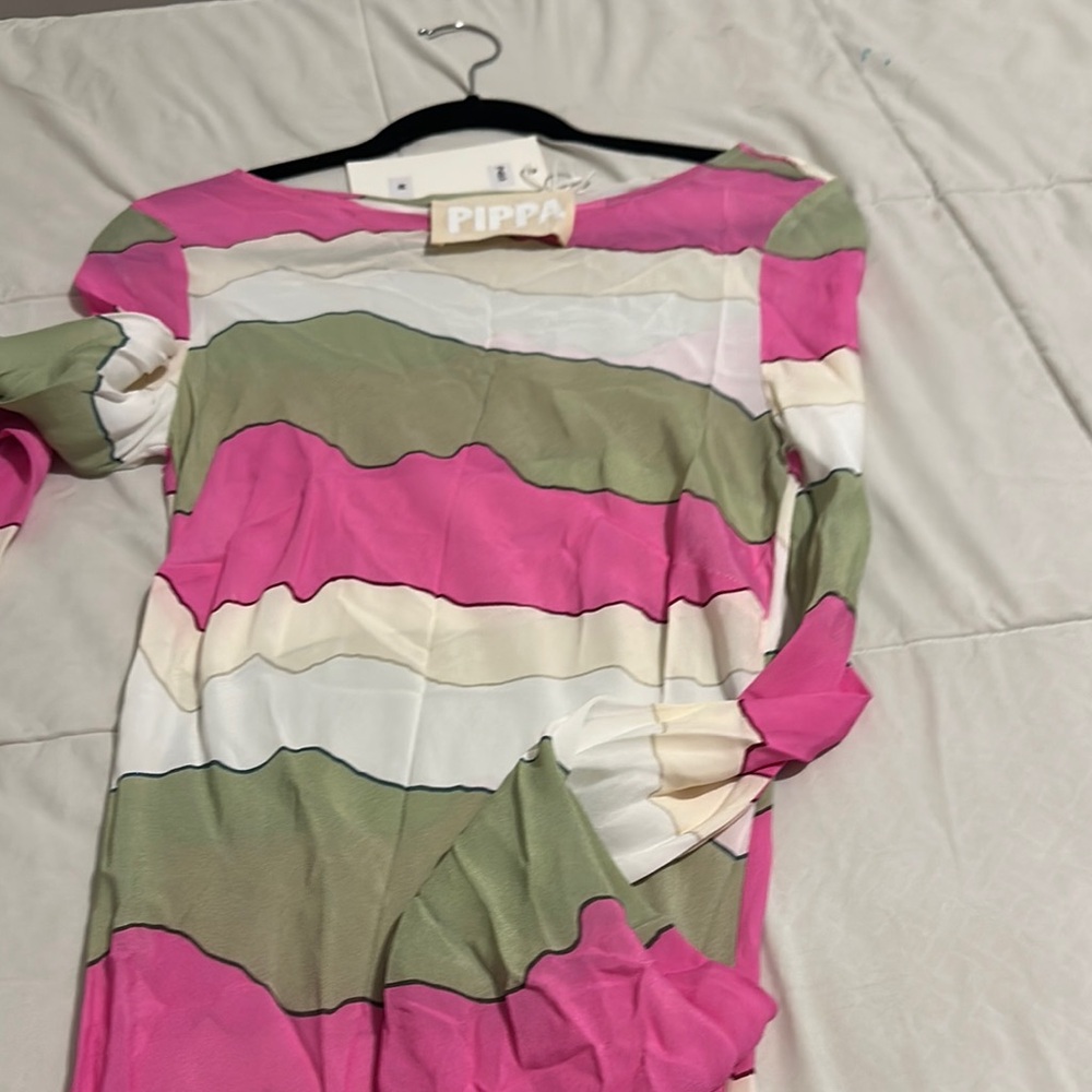 Pink and Green Striped Maxi Dress